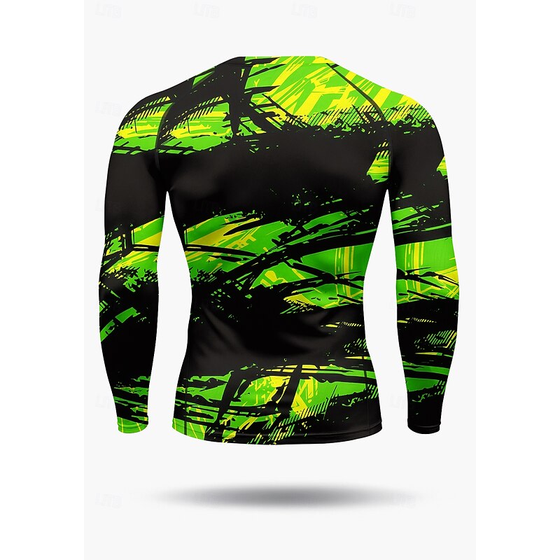 Men's Compression Shirt Running Shirt 3D Print Long Sleeve Base Layer Abstract Quick Dry Compression Power Flex Moisture Wicking Gym Workout Active Training Exercise Sportswear Activewear Green2