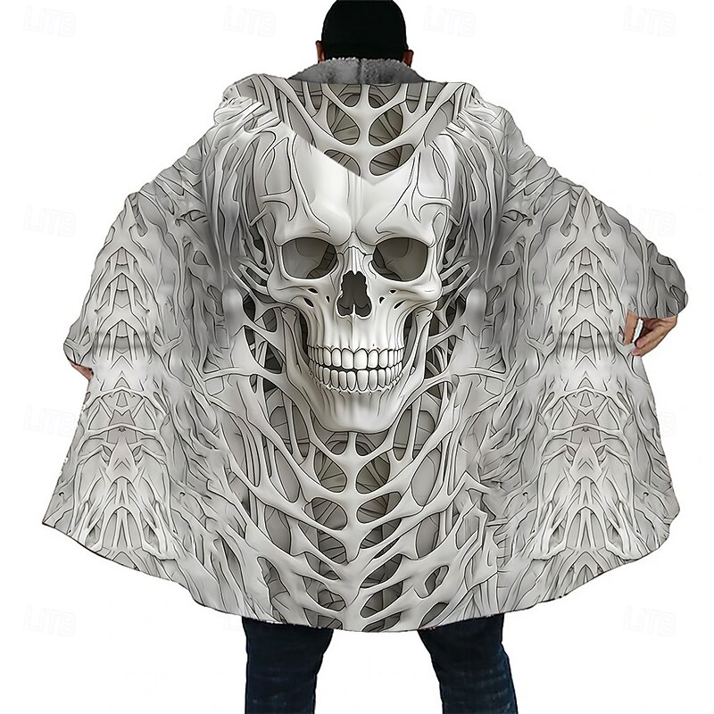 Men's Cool Skulls Rose Winter Coat Fleece Jacket Coat Thermal Warm Comfortable Casual Dark Street Daily Wear Festival Zipper Pocket 3D Print Fall Winter Hooded Long Sleeve Black 1 Black Red