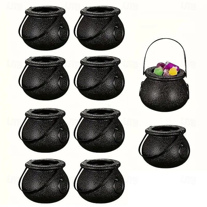 10 Pack Halloween Black Plastic Witch Pots  Suitable for Halloween Party Decorations Tableware