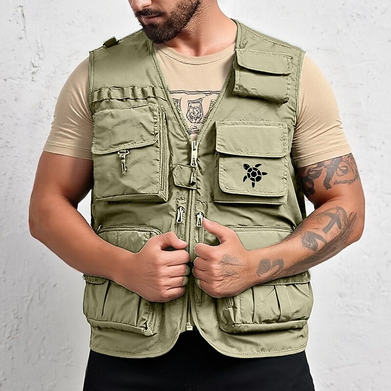 Men's Sea Turtle Vest Gilet Fishing Vest Tactical Practical Casual Photography Camping & Hiking Hunting Quick Dry Multiple Pockets Fishing Vest with Removable Mesh Back Fall Winter Collarless