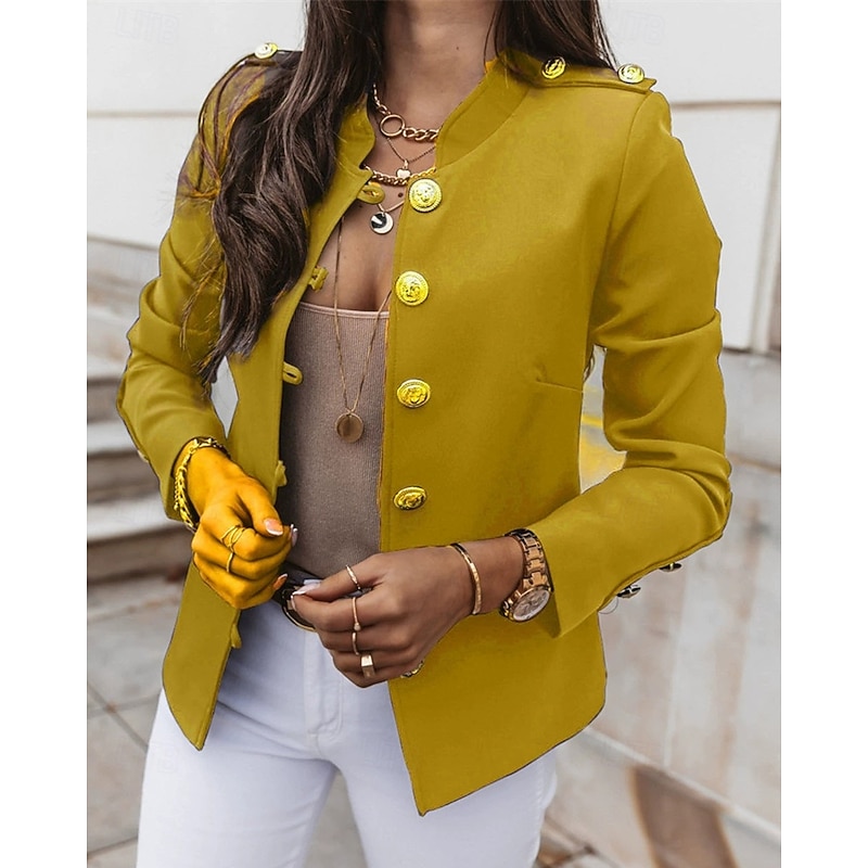 Women's Casual Jacket Comfortable Breathable Buttons Fashion Daily Plain Outdoor Casual Daily Single Breasted Regular Stand Collar Regular Fit Long Sleeve Outerwear Black White Yellow Spring Fall3