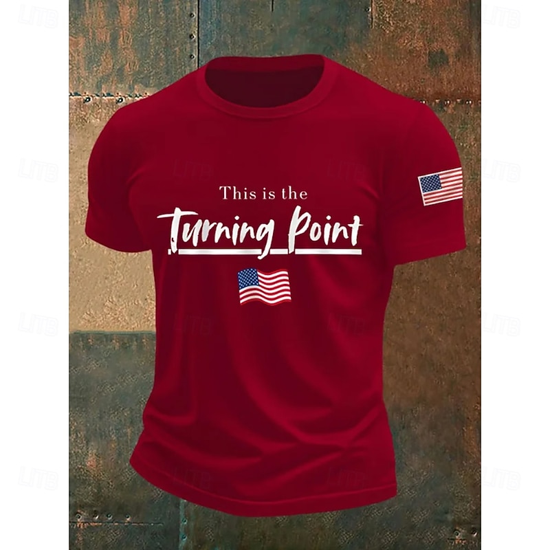 Men's Letter American Flag Short Sleeve Shirt T shirt Tee Tee Top Short Sleeve T shirt 3D Print Crew Neck Shirt Fashion Designer Casual Vacation Daily Holiday Black Red Navy Blue All Seasons Clothing2