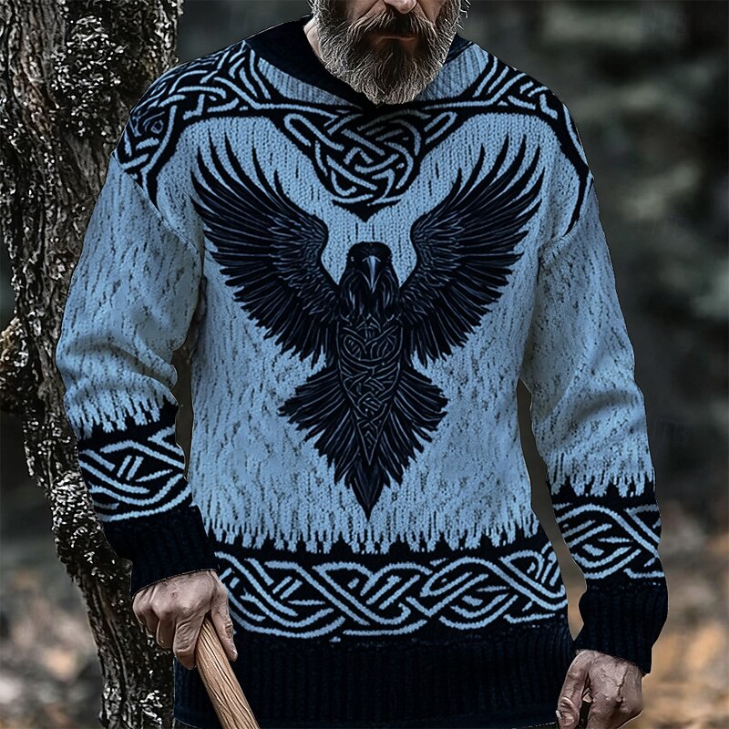 Men's Animal Eagle Viking Pullover Sweater Jumper Knitwear Crewneck Retro Vintage Casual Vacation Street Daily 3D Print Knitting Keep Warm Long Sleeve Spring Fall Winter White Blue Purple2