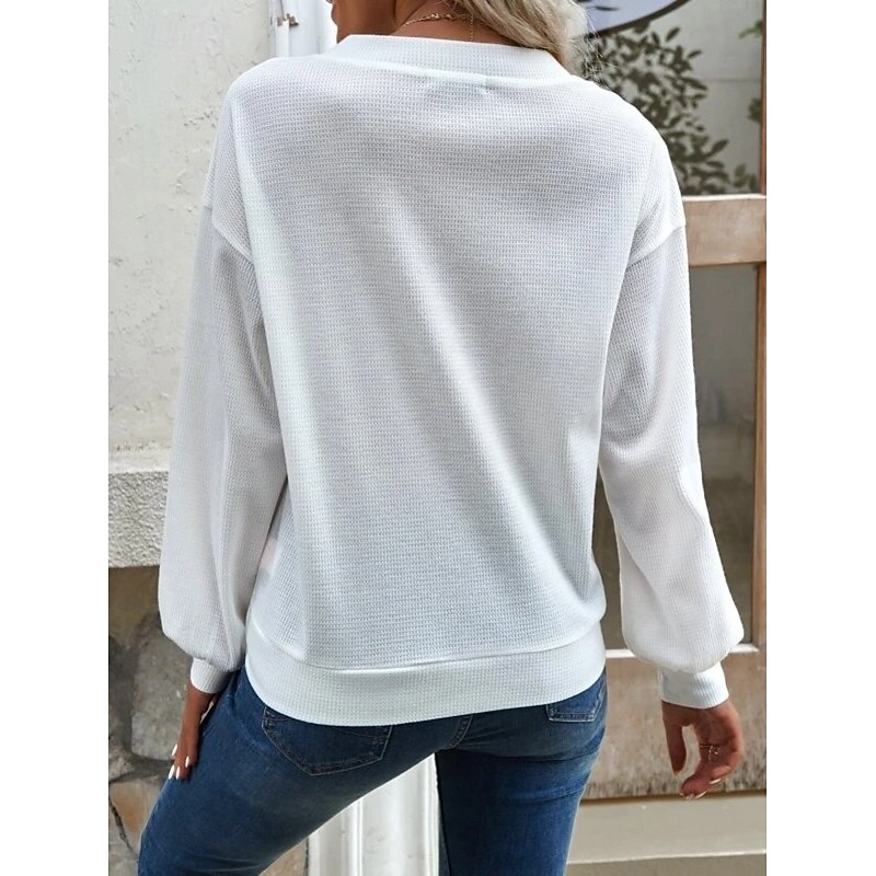 Women's Blouse Solid Color Stylish Casual Long Sleeve V Neck Regular Tops Daily Buttons Black White Blue Green Khaki Spring Fall3