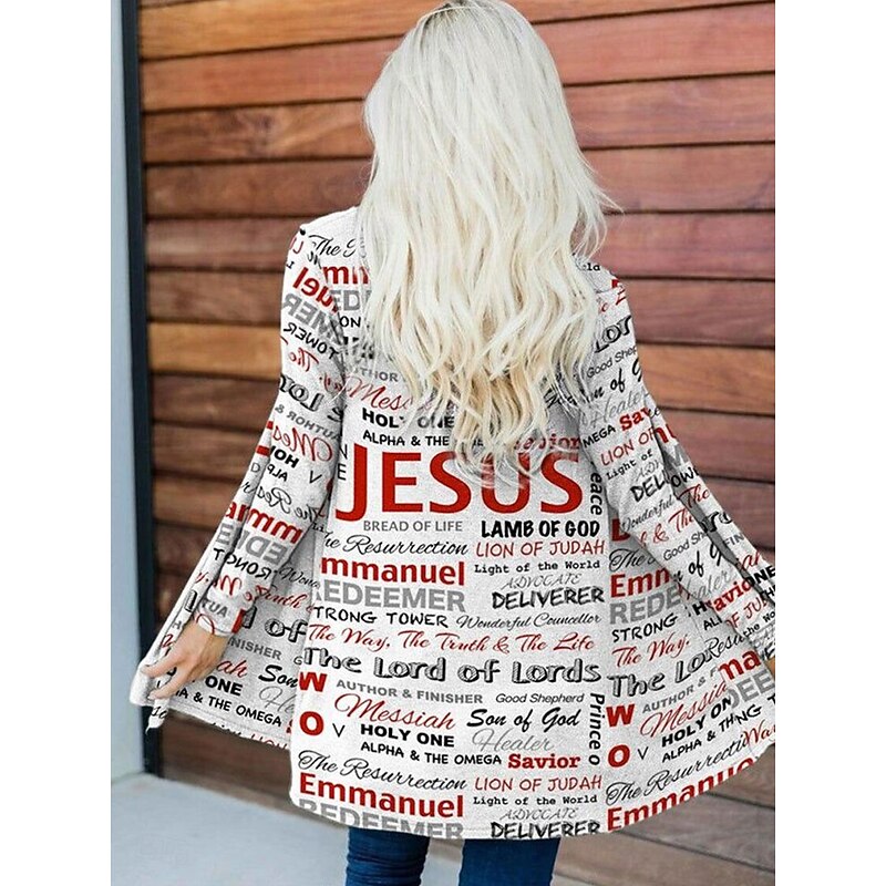 Women's Winter Coat Trench Coat Lightweight Comfortable Print Open Front Vintage Fashion Casual Letter Vacation Casual Long Collarless Regular Fit Long Sleeve Outerwear White Gray Spring Fall