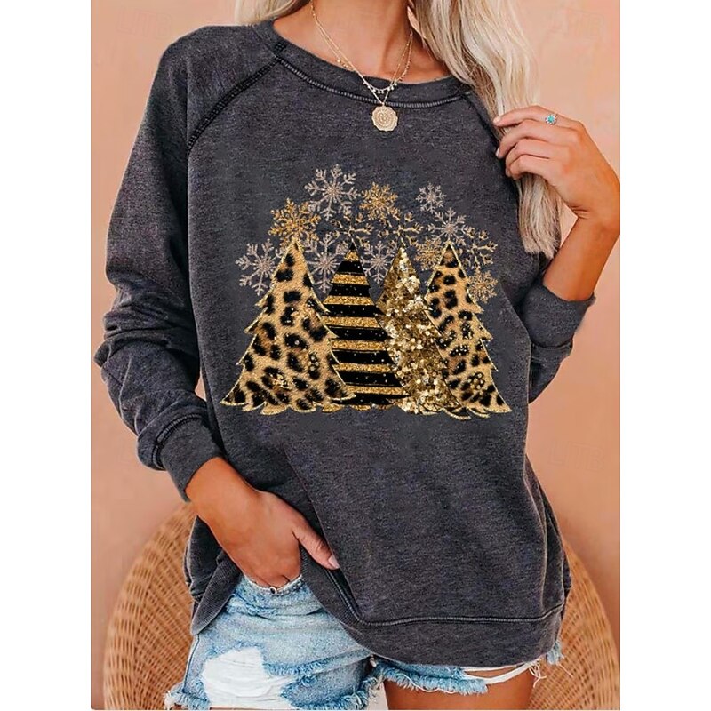 Women's Pullover Sweatshirt Graphic Christmas Tree Fashion Casual Long Sleeve Crew Neck Round Neck Regular Tops Street Dailywear Casual Print Black White Light Green Wine Blue Fall Winter2
