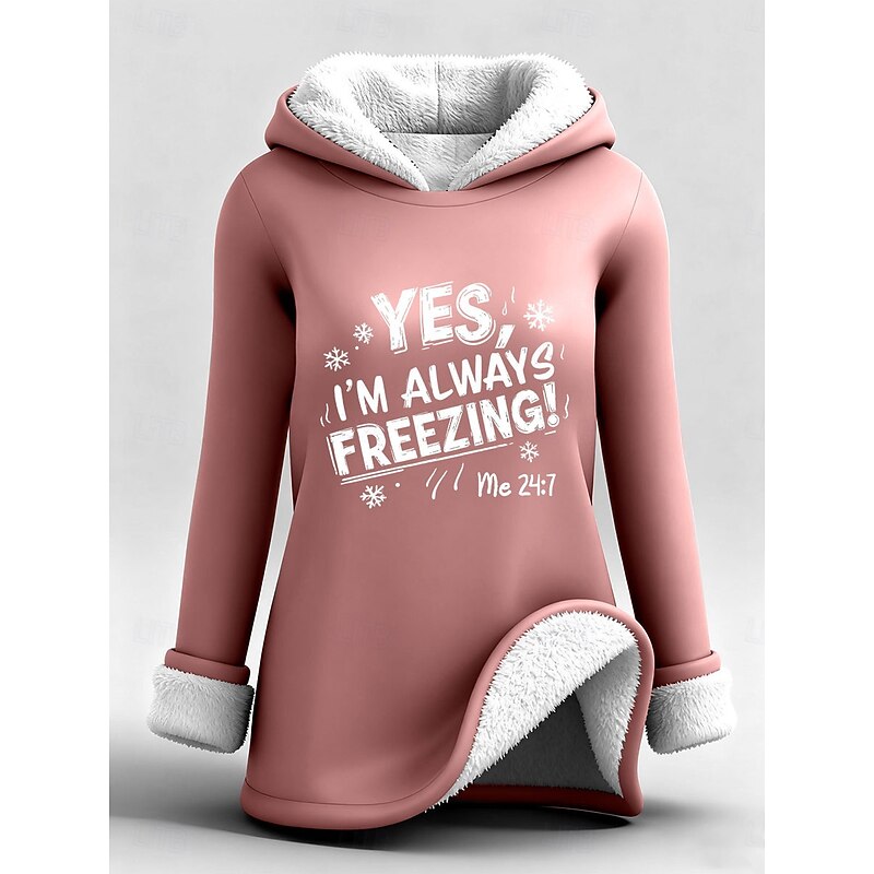 Women's Pullover Hoodie Sweatshirt Graphic Letter Warm Casual Sherpa Fleece Long Sleeve Hooded Long Tops Street Dailywear Casual Print Black Pink Dark Pink Red Blue Fall Winter