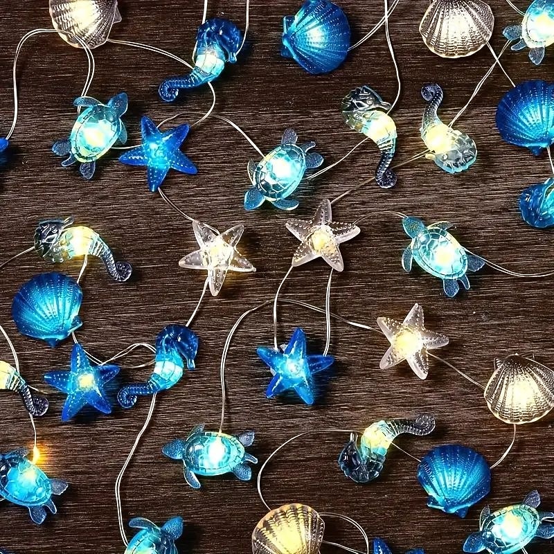 Ocean Theme LED String Lights 2m 20LEDs Battery Powered Blue Starfish Green Turtle Decor Light String for Christmas Birthday Party Wedding Home Bedroom Study Holiday Decoration4