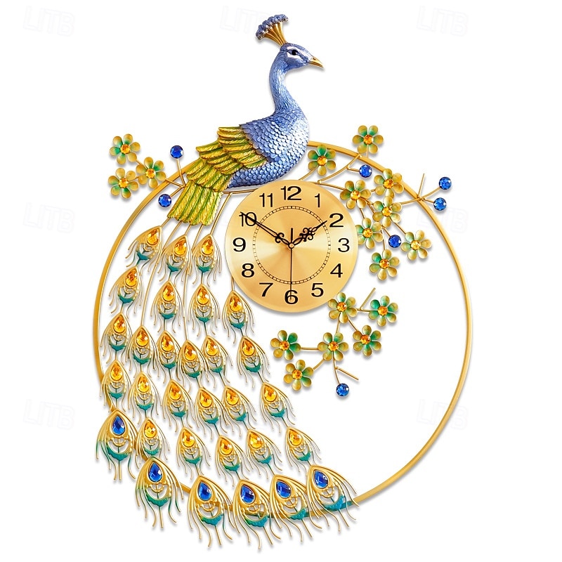 Large Peacock Wall Clock for Living Room Decor Metal Non-Ticking Silent Modern Luxury Art Big Wall Clock Decorative Elegant Gold Wall Clock for Bedroom,Office and Home Decor4