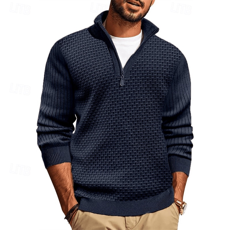 Men's Pullover Sweater Jumper Quarter Zip Sweaters Knit Sweater Ribbed Knit Regular Tops Knitted Plain Half Zip Fashion Casual Vacation Daily Wear Clothing Apparel Fall Winter Camel Black S M L3