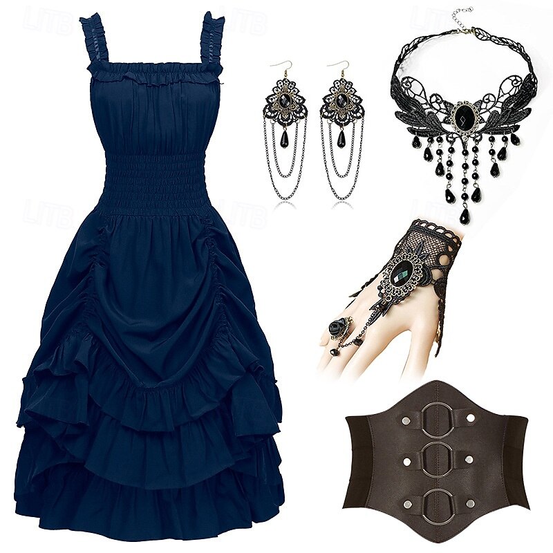Gothic Renaissance Steampunk Dress Accesories Set Goth Girl Fancy Dress Women's Fantasy Halloween Carnival Performance Party Ren Faire Adults Dress Earrings Necklace2