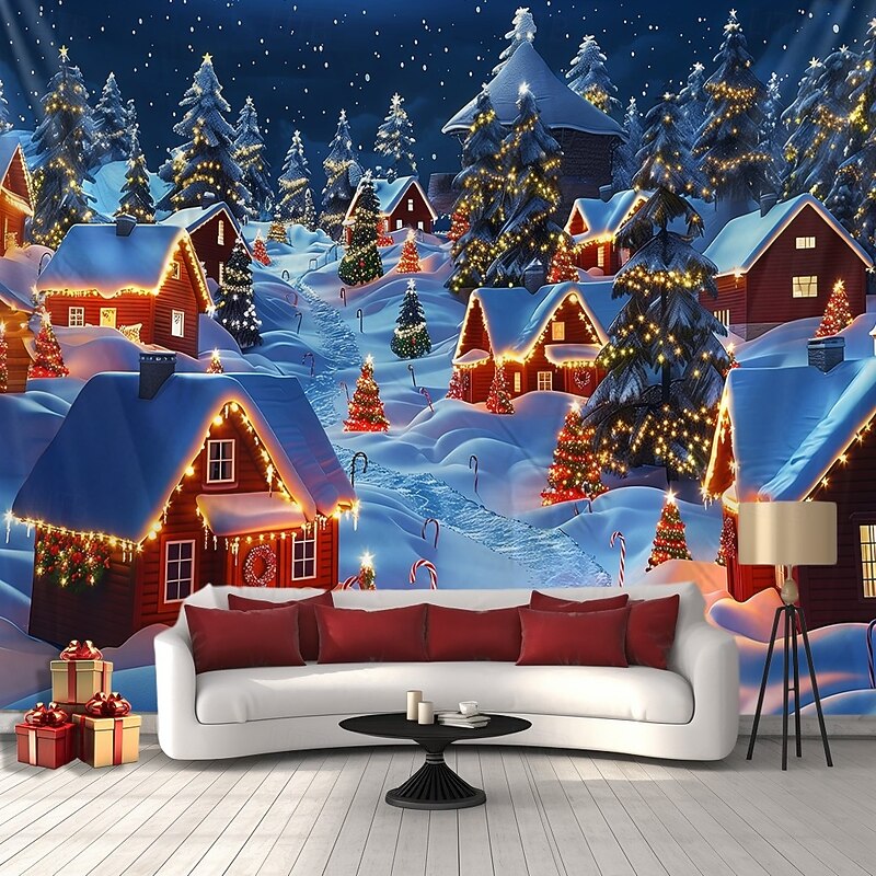 Chrismas Hanging Tapestry Snow Village Snow Castle Large Wall Art Mural Decor Blanket Curtain Holiday Home Bedroom Living Room Festive Party Decoration Christmas Seasonal Backdrop4