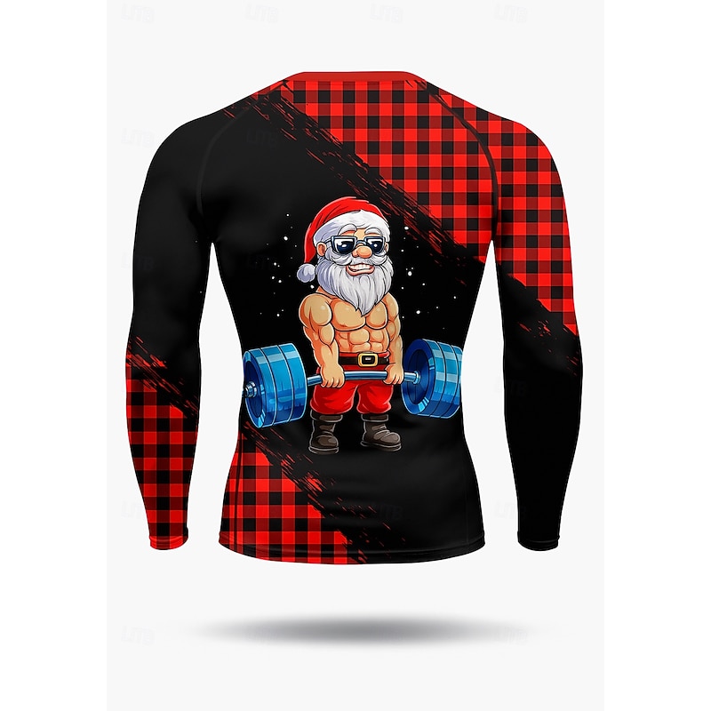 Christmas Men's Compression Shirt Running Shirt Long Sleeve Base Layer Plaid Checkered Quick Dry Compression Power Flex Moisture Wicking Gym Workout Active Training Exercise Sportswear Activewear2