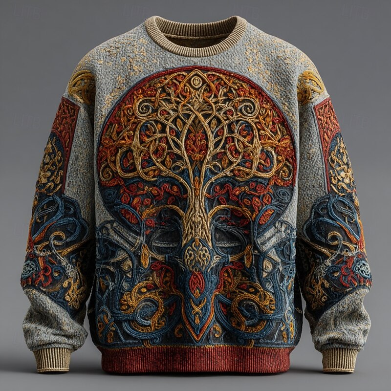 Men's Tree Of Life Pullover Sweater Jumper Knitwear Crewneck Retro Vintage Casual Vacation Street Daily 3D Print Knitting Keep Warm Long Sleeve Fall Winter Blue 1 Blue