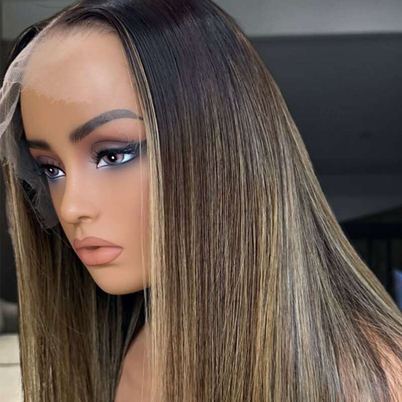 100% Unprocessed Brazilian Virgin Hair Glueless 5x5 Lace Closure Human Hair Wigs 13x4 Lace Front Wig Middle Part Layered Haircut Hair Highlighted Straight Blonde Wig Natural Hairline2