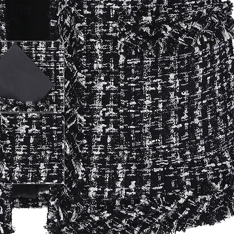 Women's Winter Coat Casual Jacket Comfortable Breathable Pocket Fashion Daily Plaid Outdoor Casual Daily Regular Crewneck Regular Fit Long Sleeve Outerwear Black Fall Winter4