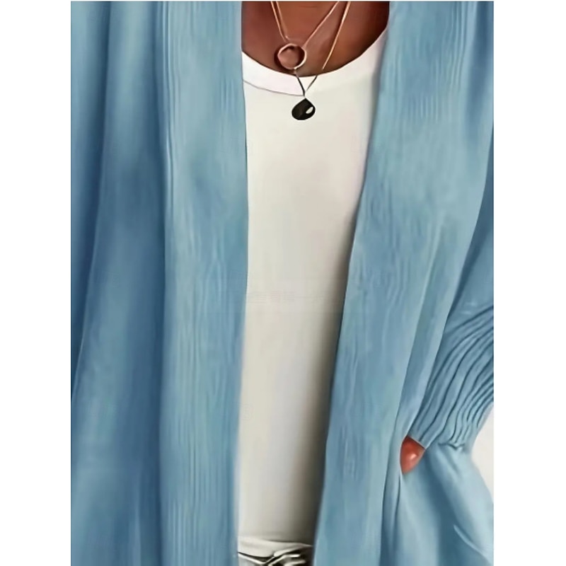 Women's Sweater Cardigan Elegant Fashion Streetwear Pure Color Open Front Pocket Knitted Long Sleeve Regular Tops Knit Outdoor Daily Weekend Black White Fall Winter3