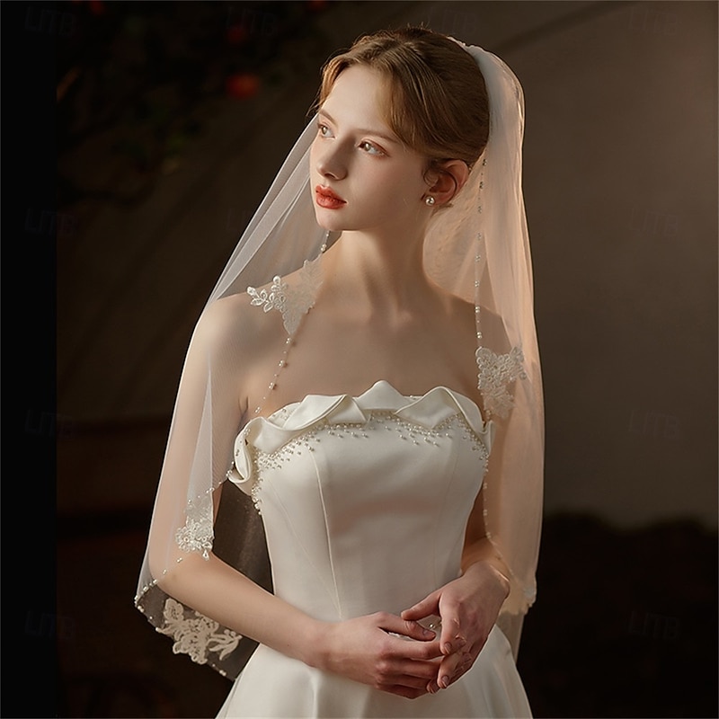 One-tier Comtemporary / Stylish / Classic Style Wedding Veil Elbow Veils with Faux Pearl 35.43 in (90cm) Lace / Tulle3