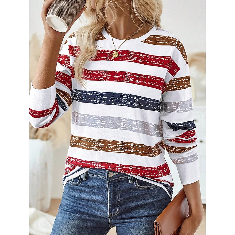 Women's Sweatshirts Graphic Striped Vintage Casual Long Sleeve Crew Neck Regular Tops Street Dailywear Casual Print Black Red Brown Green Spring Fall Winter2