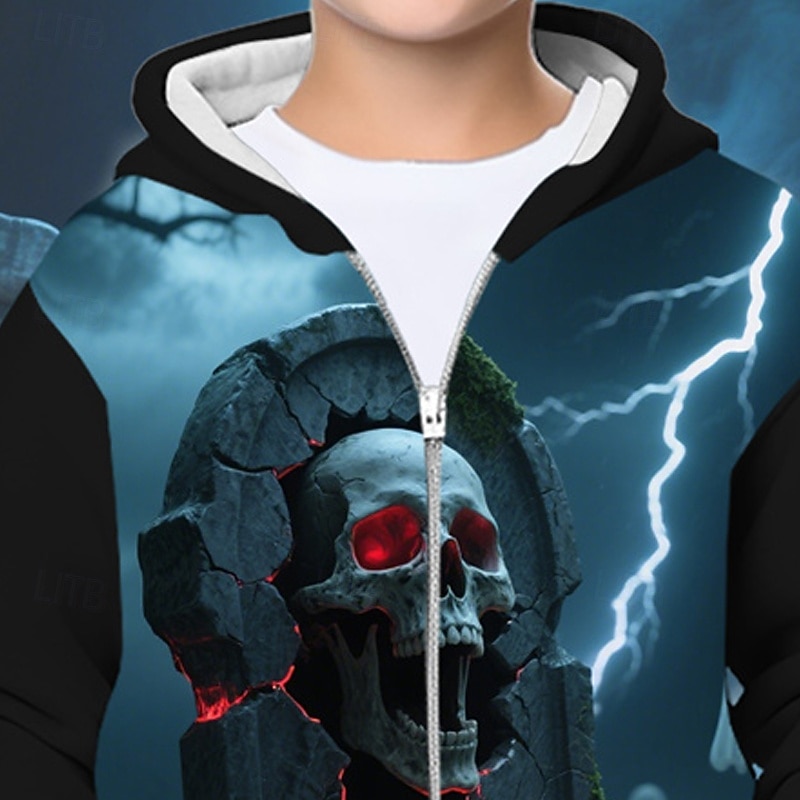 Halloween Boys' 3D Skull Ghost Hoodie Coat Outerwear Long Sleeve Spring Fall Adorable Sport Kids 4-12 Years Zip Street Daily Regular Fit2