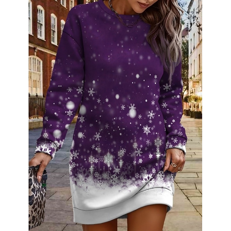 Christmas Women's Knee Length Dress Sweater Dress Shift Dress Vacation Casual Birthday Date Regular Fit Graphic Ugly Christmas Long Sleeve Crew Neck Wine Blue Purple Fuchsia Spring Fall Winter4