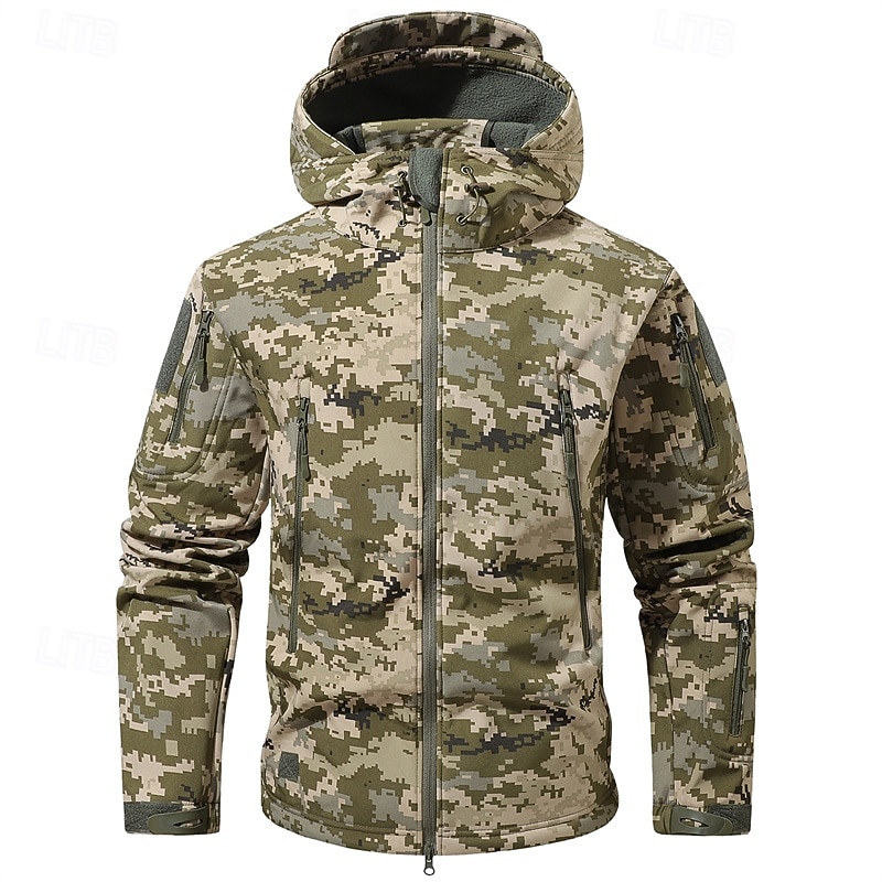 Men's Outdoor Jacket Softshell Jacket Hiking Jacket Vacation Daily Windproof Waterproof Pocket Fall Winter Camouflage Fashion Classic Hooded Regular Dark Gray Black Light Green Blue Dark Green Jacket2