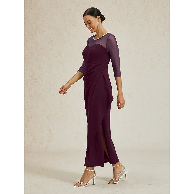 Women's Maxi Dress Sheath Dress Elegant Party Formal Solid Color 3/4 Length Sleeve Crew Neck Wine Summer Spring Fall4