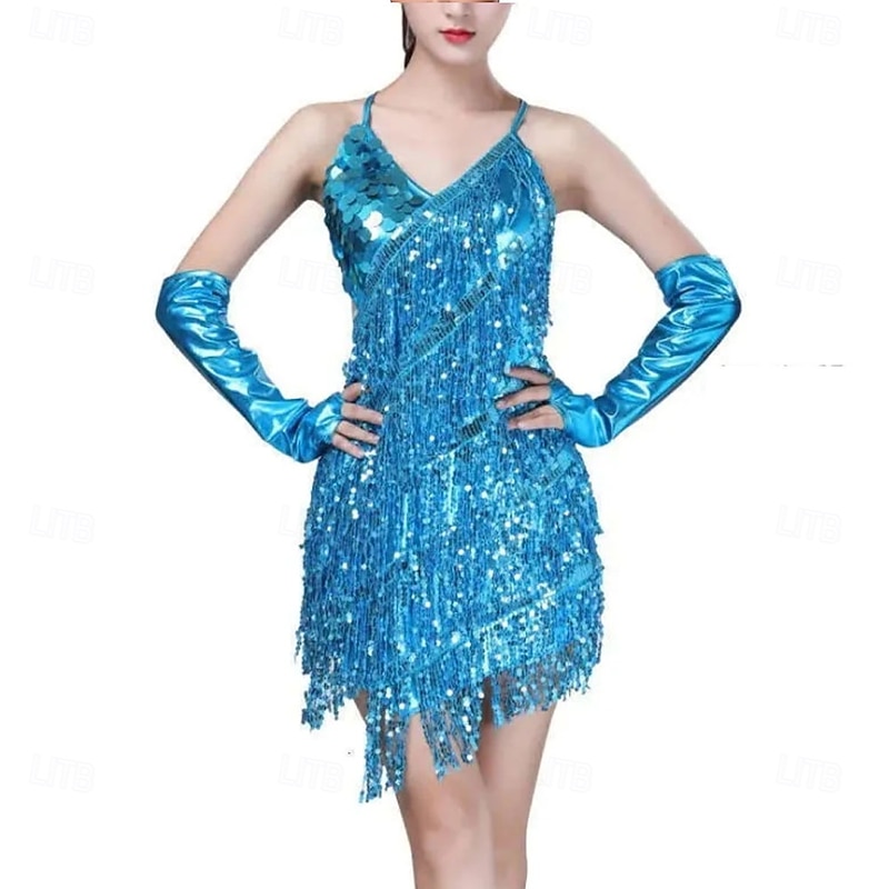 Latin Dance Costumes Women Salsa Dancewear Dance Costume Dresses Competition Dresses Tango Adult Fringe Gold Sequin
