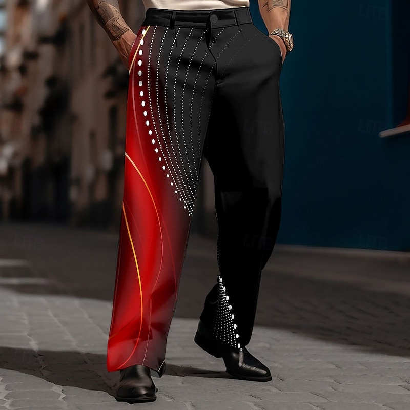 Men's Geometric Gradient Line Dress Pants Trousers Suit Pants Mid Waist Casual Dailywear Holiday Relaxed Fit Flat Front Dress Pants with Side Pockets Spring Fall 3D Print Black / Green Black / Purple