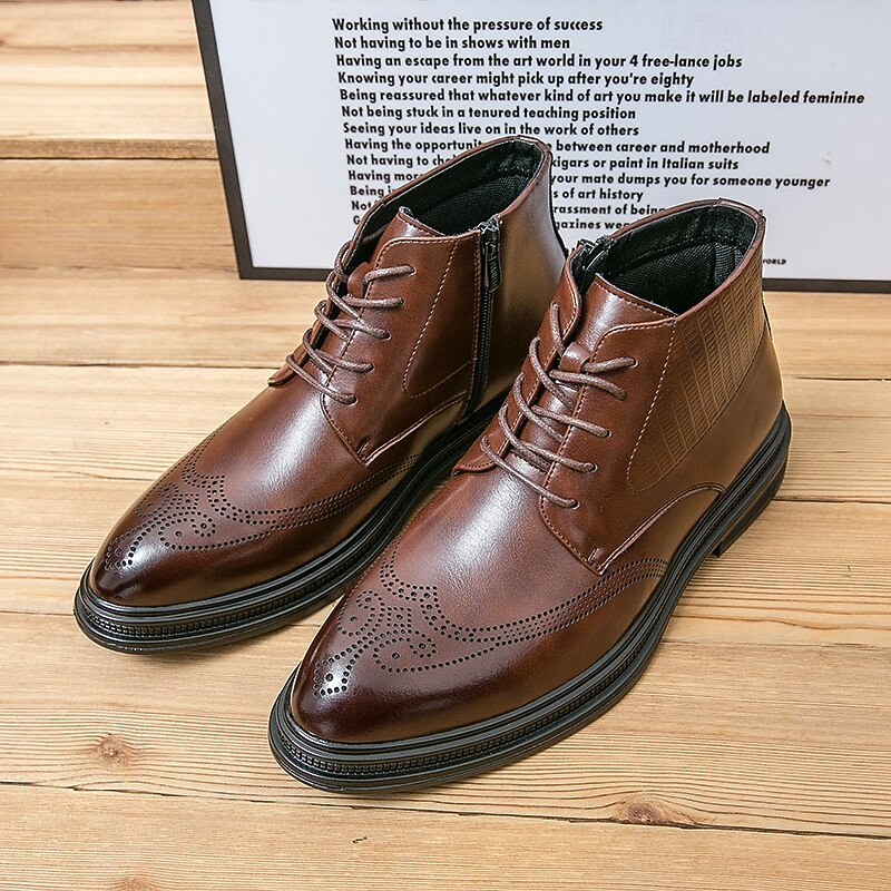 Men's Brown Faux Leather Lace-Up Boots with Sleek Modern Silhouette, Ideal for Professional Settings, Formal Events and Smart Casual Occasions2