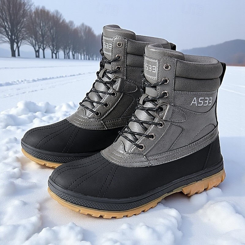 Men's Winter Snow Boots with Fur Lining, Waterproof Insulated Warm Lace-Up Outdoor Shoes for Cold Weather