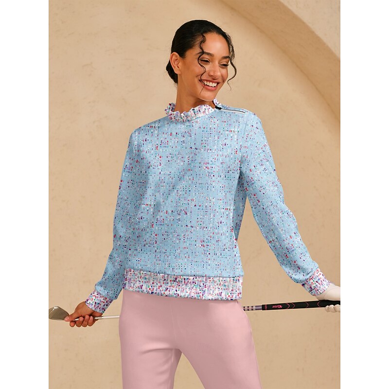 Women's Golf Pullover Sweatshirt Blue Long Sleeve Top Ladies Golf Attire Clothes Outfits Wear Apparel