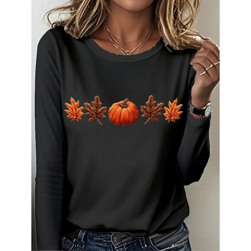 Women's T Shirt Graphic Plants Vintage Stylish Classic Long Sleeve Crew Neck Round Neck Regular Tops Daily Print Black Blue Orange Dark Gray Gray Spring Fall Winter4