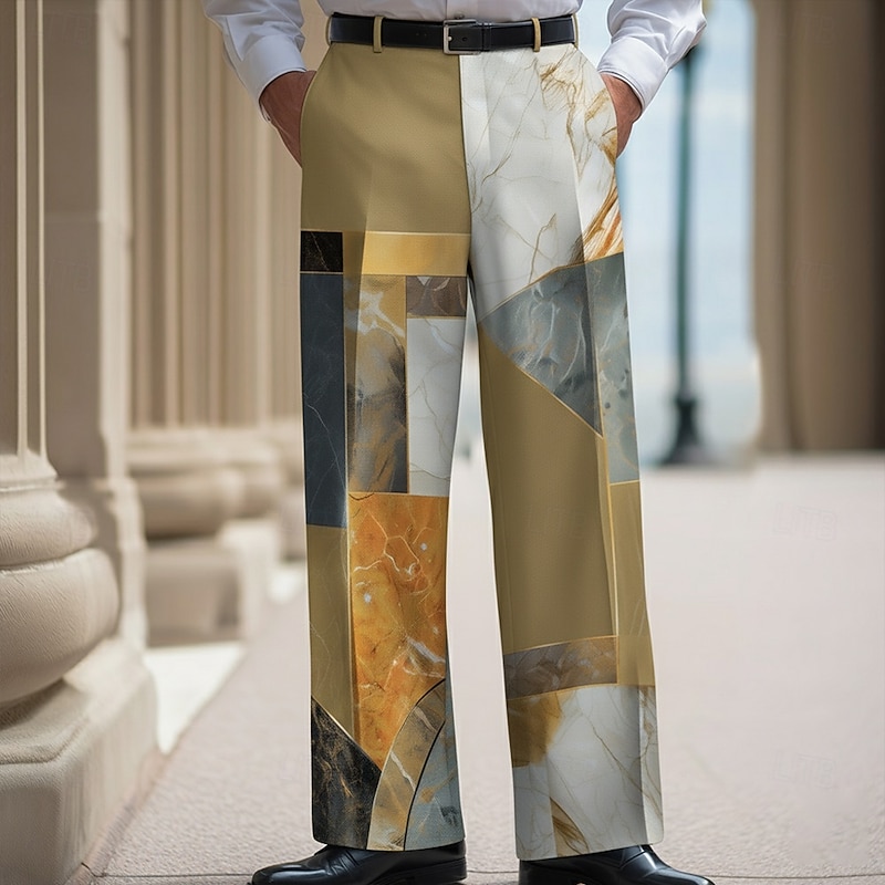 Men's Geometric Color Block Marble Trousers Dress Pants Suit Pants Mid Waist Fashion Casual Dailywear Holiday Streetwear Relaxed Fit Flat Front Dress Pants with Side Pockets Spring Fall 3D Print3