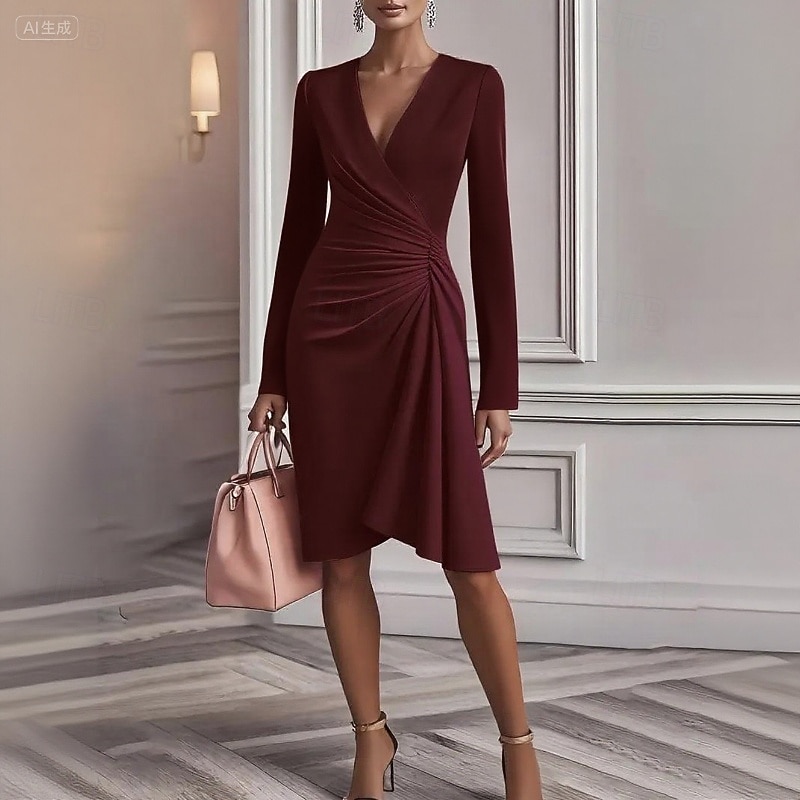 Women's Midi Dress Velvet Dress Sequin Dress Party Dress Sheath Dress Elegant Modern Party Special Occasion Evening Party Regular Fit Plain Long Sleeve V Neck White Pink Wine Khaki Spring Fall4