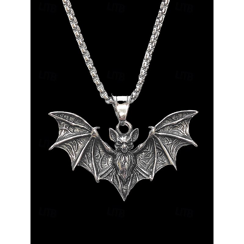 Men's Halloween Bat Pendant Necklace, Gothic Punk Style Stainless Steel Jewelry with Chain for Cosplay, Parties and Festivals3