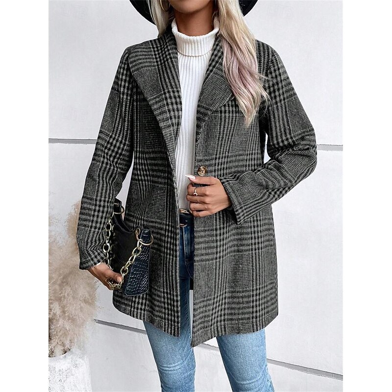 Women's Blazer Comfortable Buttons Elegant Fashion Outdoor Lattice Going out Casual Daily Weekend Single Breasted Regular Lapel Regular Fit Long Sleeve Outerwear Red Camel Gray Spring Fall3