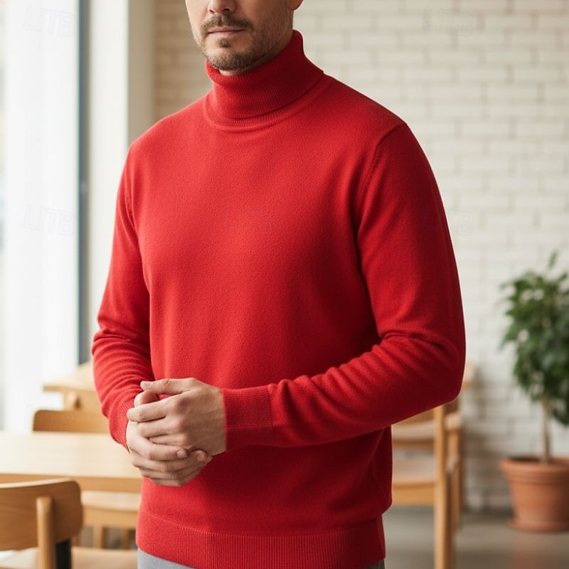 Men's Turtleneck Sweater Pullover Sweater Jumper Xmas Sweater Ribbed Knit Regular Tops Knitted Plain Turtleneck Keep Warm Modern Contemporary Daily Wear Going out Clothing Apparel Fall Winter Camel2