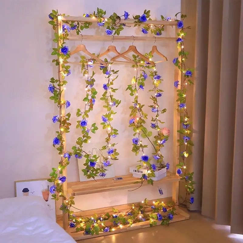 Elegant Blue Rose Vine String Lights Battery Powered 2 Meters 20 Lights Artificial Garland for Weddings Birthdays Mother's Day Lovers Bedroom Fireplace Stairs Balcony Garden Decoration4