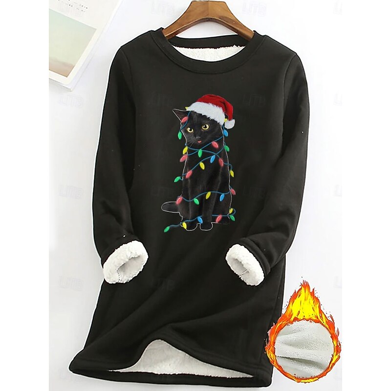 Women's Pullover Sweatshirt Graphic Cat Ugly Christmas Warm Casual Fuzzy Long Sleeve Crew Neck Long Tops Street Casual Light Pink Black Dark Pink Blue Spring Fall Winter3