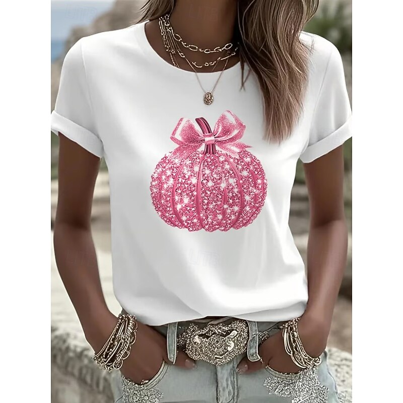 Halloween Women's T Shirt Graphic Pumpkin Vintage Stylish Classic Short Sleeve Crew Neck Round Neck Regular Tops Daily Going out Weekend Print Black White Pink Rose Pink Summer Spring Fall2