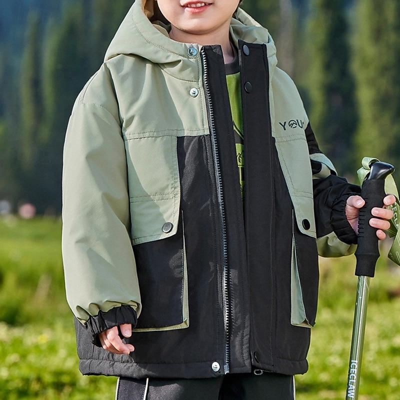 Kids Boys' Fleece Jacket Hiking Jacket Outdoor Jacket Outerwear Color Block Long Sleeve Zipper Pocket Comfort Waterproof Windproof Coat Outdoor Fashion Daily Green Spring Fall 4 years+