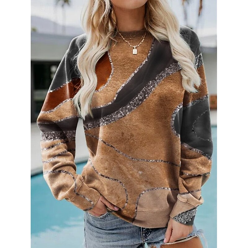 Women's Pullover Sweatshirt Graphic Striped Casual Long Sleeve Crew Neck Regular Tops Home Work Street Denim Blue Blue Green Khaki Army Green Spring Fall Winter