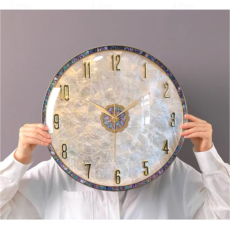 Wall Clock Decorated With Case Made Of Brass and Inlaid With Pearl Shells 36cm2