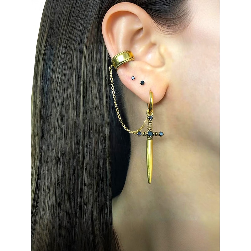 Women's Halloween Gothic Dagger Chain Earrings – Punk Rock Alloy Ear Cuff Jewelry for Parties and Cosplay4