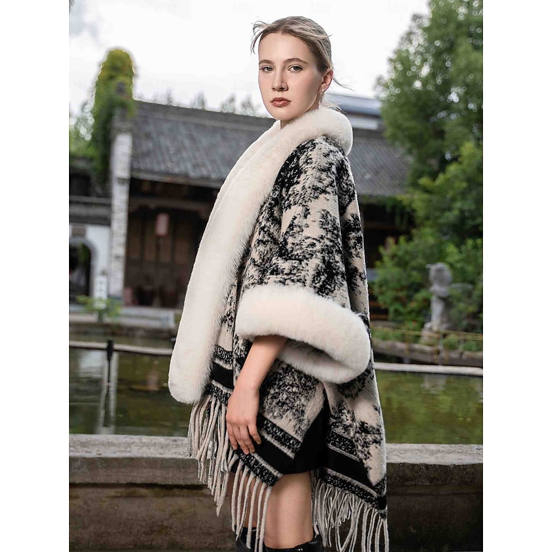 Faux Fur Wraps Elegant Keep Warm Half Sleeve Batwing Sleeve Polyester Wedding Wraps With Tassel For Special Occasion Fall & Winter3