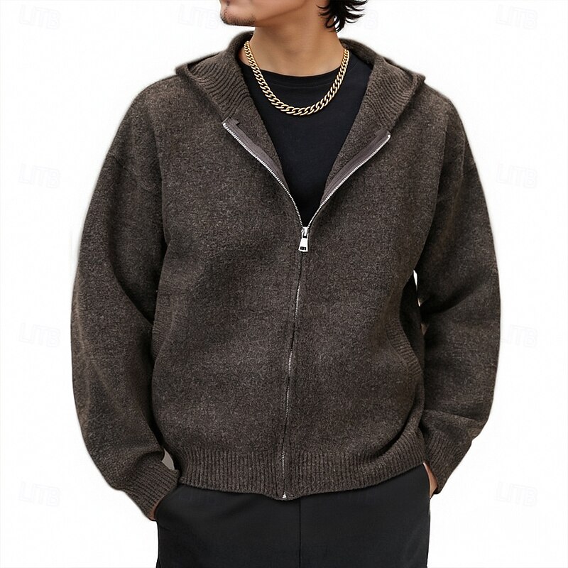 Men's Hoodie Full Zip Hoodie Fleece Hoodie Brown Light Grey Dark Gray Hooded Plain Pocket Sports & Outdoor Daily Holiday Polyester Streetwear Basic Casual Fall Winter Clothing Apparel Hoodies