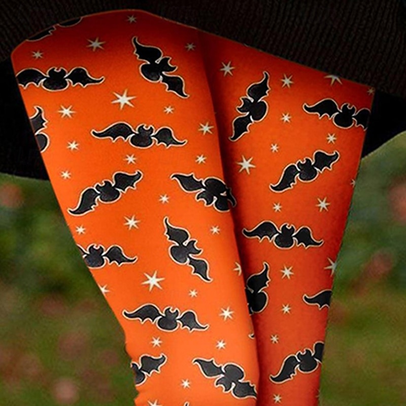 Women's Chinos Leggings Cozy Leggings Vacation Casual Full Length High WaistPantsHalloween Bat Printing Thermal Warm Comfortable Stretchy Vacation Casual Daily Orange Fall Winter Slim Fit2