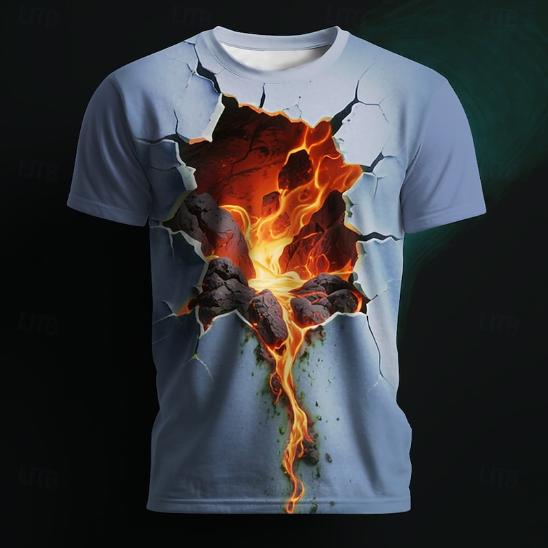 Halloween Men's Optical Illusion 3D T Shirt Short Sleeve T shirt 3D Print Crew Neck Shirt Exaggerated Designer Horror Party Street Holiday Blue Green Gray Summer Spring All Seasons Clothing Apparel S2