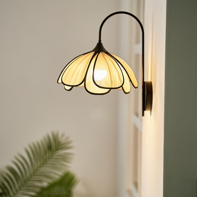 Rustic Indoor Sconce, E27 Black Metal Wall Lamp Bedside Lamp Reading Lamp with Cable Shade Fabric Applique Retro for Living Room Bedroom4